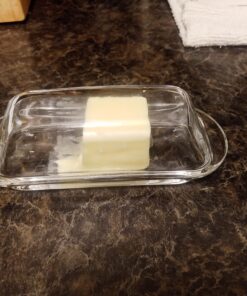 Kangaroo Glass Butter Dish with Lid - Elegant Crystal Glass to Hold Stick of Butter, Block of Cream Cheese & Serving Dish for Dishes & Small Fruits - Clear Butter Tray for Refrigerator & Counter Top 23 C1ls7JU QrS