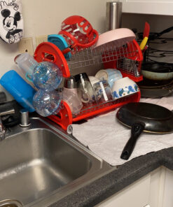 2 Tier Dish Drainer, By Home Basics (Red) Dish Rack For Kitchen Counter, With Cutlery Holder and Cup Slots Red 45 C1nD8B4I9yS