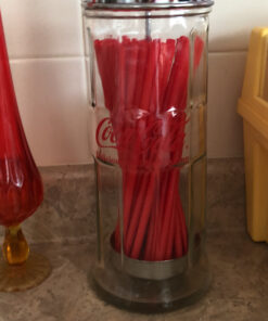 Tablecraft Coca-Cola Glass Straw Dispenser with Metal Lid, Small 42 C1oF88kkDBS