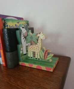 Fantasy Fields - Sunny Safari Animals Thematic Set of 2 Sturdy Wooden Bookends for Kids - Non-Toxic, Water-Based Paint, Giraffe and Elephant, Blue 23 C1pKK225coS