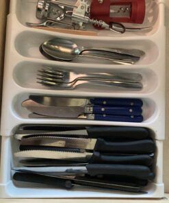 Camco Adjustable Cutlery Tray - Designed for RV and Compact Kitchen Drawers , Adjusts between 9" and 13" for An Easy Custom Fit -White (43503) White 19 C1rxvEmnBZS