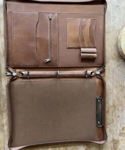AZXCG Leather Portfolio Binder,3 Ring Binder Padfolio with Zipper fits up to 13.3" Laptop, Professional Organizer, Business Folder with Clipboard, Leather Notepad Holder Brown Graduation Gift Standard 54 C1y7Q9NPoS
