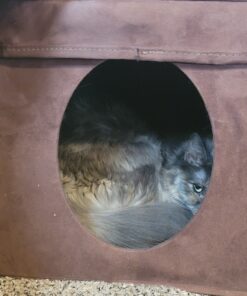 MidWest Homes for Pets 137-BR 'The Original' Curious Cat Cube, Cat House / Cat Condo in Brown Faux Suede & Synthetic Sheepskin Brown Single Story 67 D1KFYm1sYS