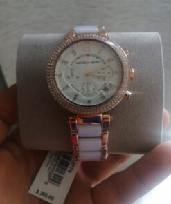 Michael Kors Parker Women's Watch, Stainless Steel and Pavé Crystal Watch for Women with Steel, Leather, or Silicone Band Rose Gold/White 24 D1ZS2p7JJvS