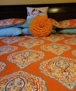 Lush Décor Harley Quilt Damask Pattern Reversible 5 Piece Bedding Set, King, Tangerine 63 D1blYcYWvZS